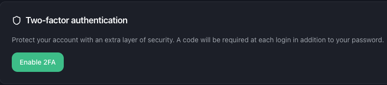 The two-factor authentication setup dialog