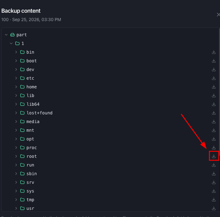 Download icon on a row of the tree