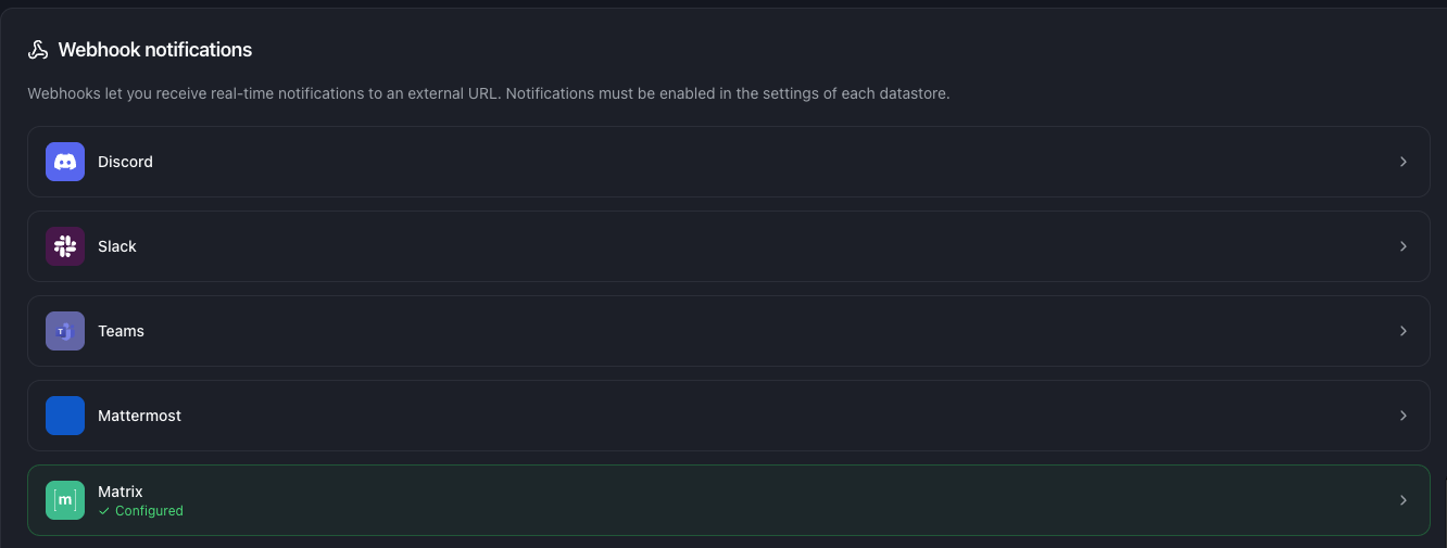 The notification channels settings