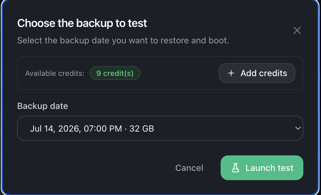 Restore test: choose the snapshot