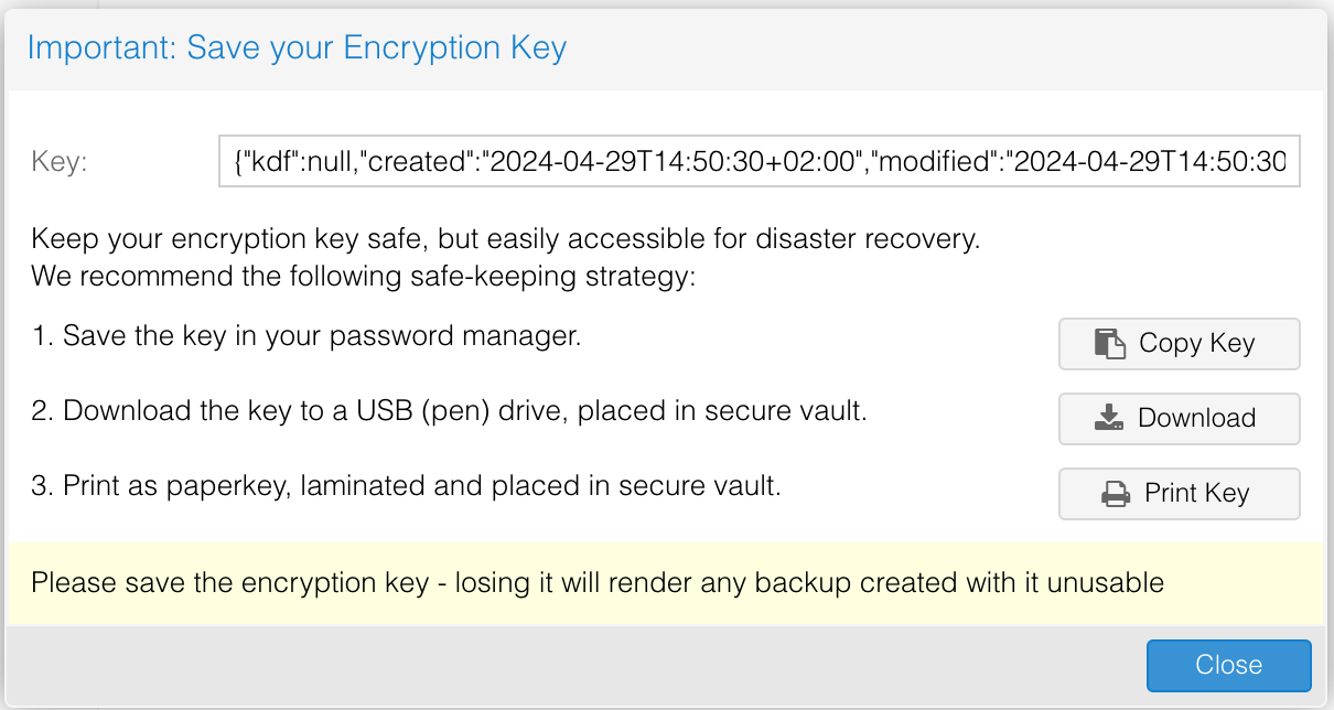 Cloud-pbs encryption key management